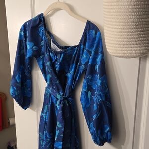 Blue Floral Long Sleeve Dress
